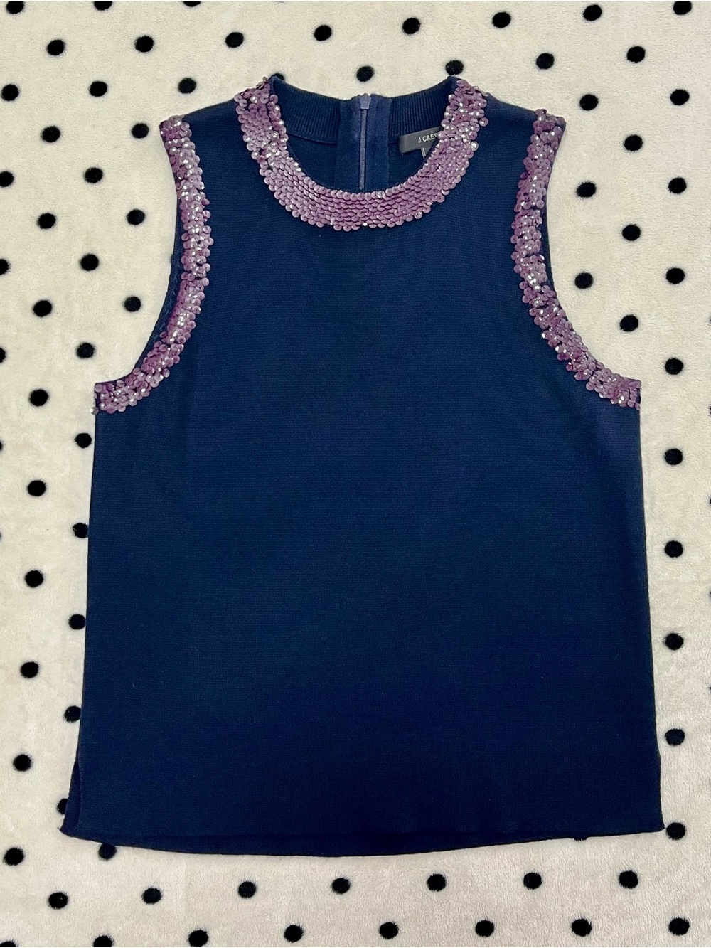 J. Crew Navy Blue Sequin Wool Tank Top Size S